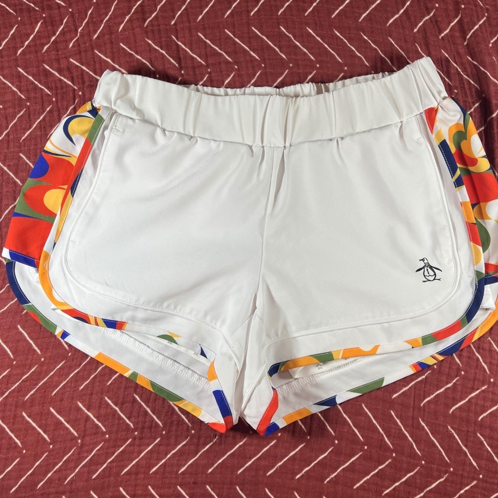 Original Penguin‎ Women's White Athletic Shorts Geometric Print Trim Size XS